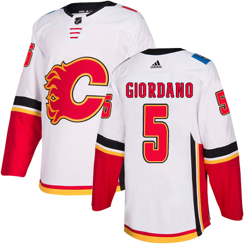 Men's Calgary Flames #5 Mark Giordano White Away Stitched NHL Jersey